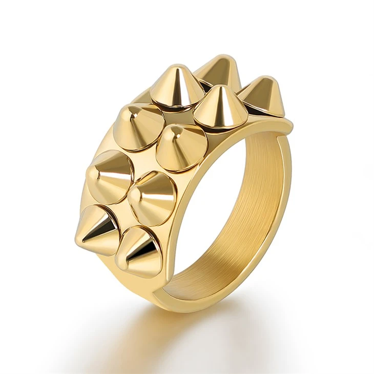 316L Stainless Steel PVD 18K Gold Wide Double Spike Ring – Wholesale & Customizable