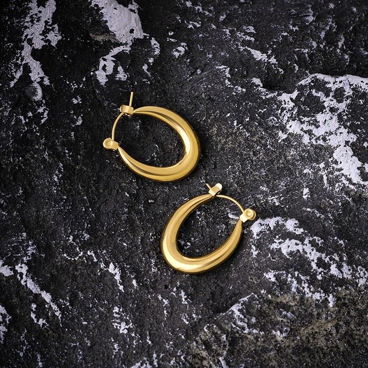 Stainless Steel PVD Polished Oval Tapered Hoop Earrings factory